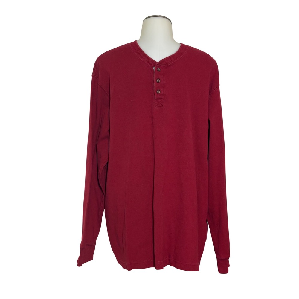 Basic Edition Henley Shirt Mens XL Red Good Long Sleeve Cotton 3-Button Preowned